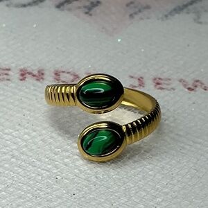 Green Malachite Open Double Stone Serpentine Gold Wrap Ring